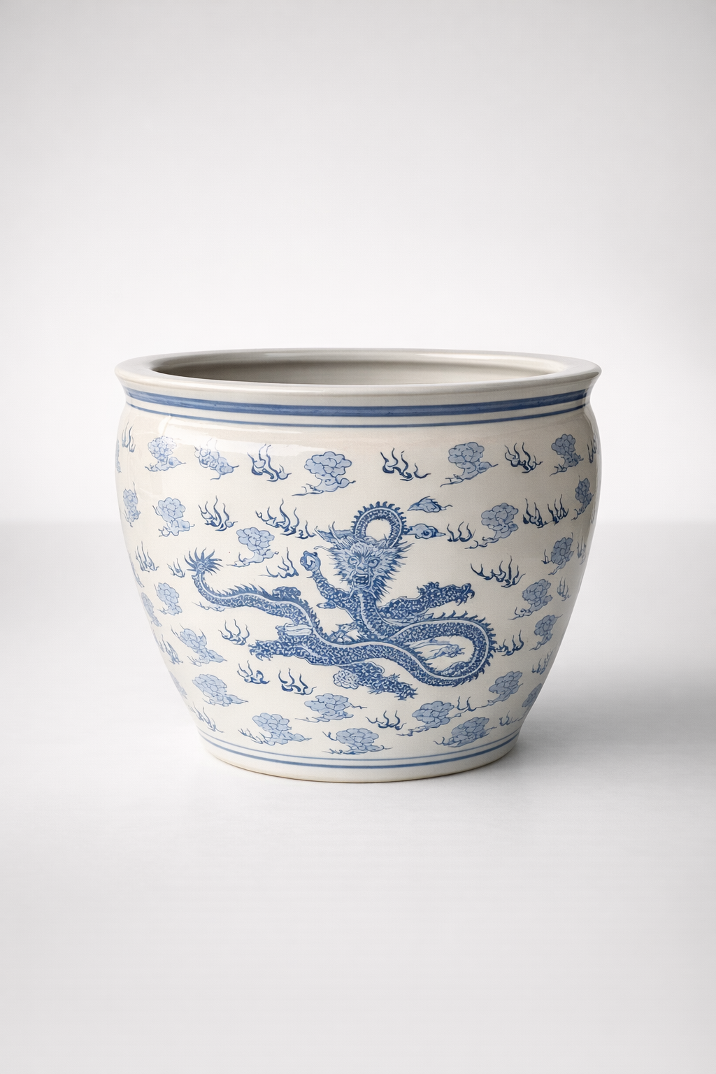 Extra Large Blue & White Chinese Dragon Planter