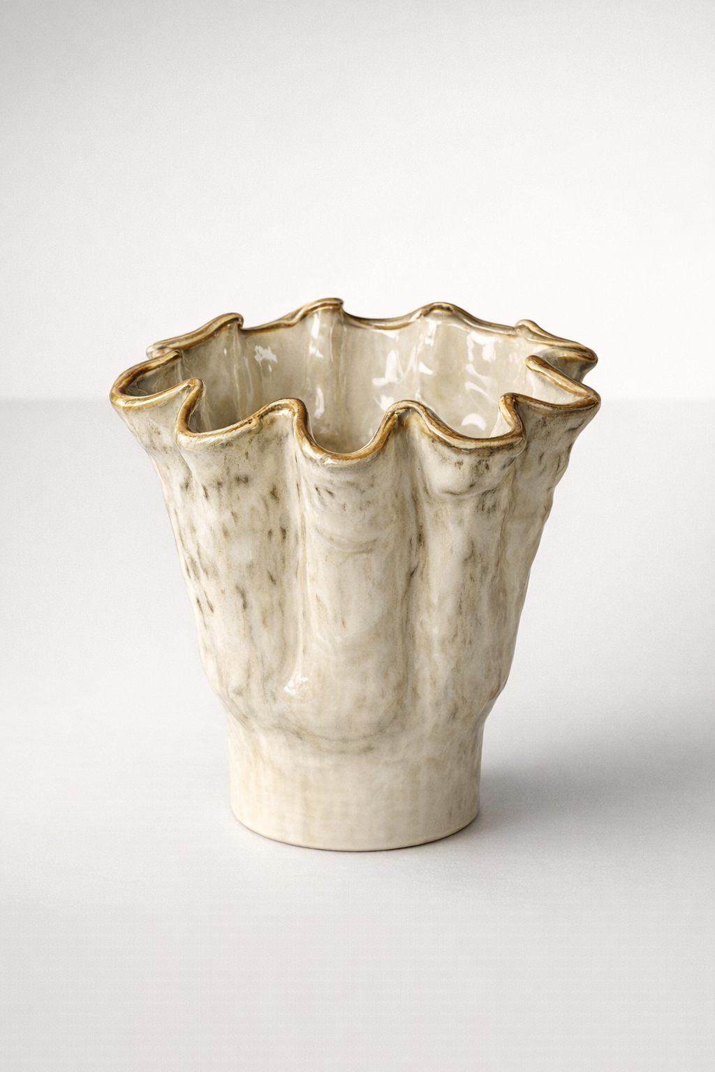 Extra Large Cream Fluted Ceramic Vase