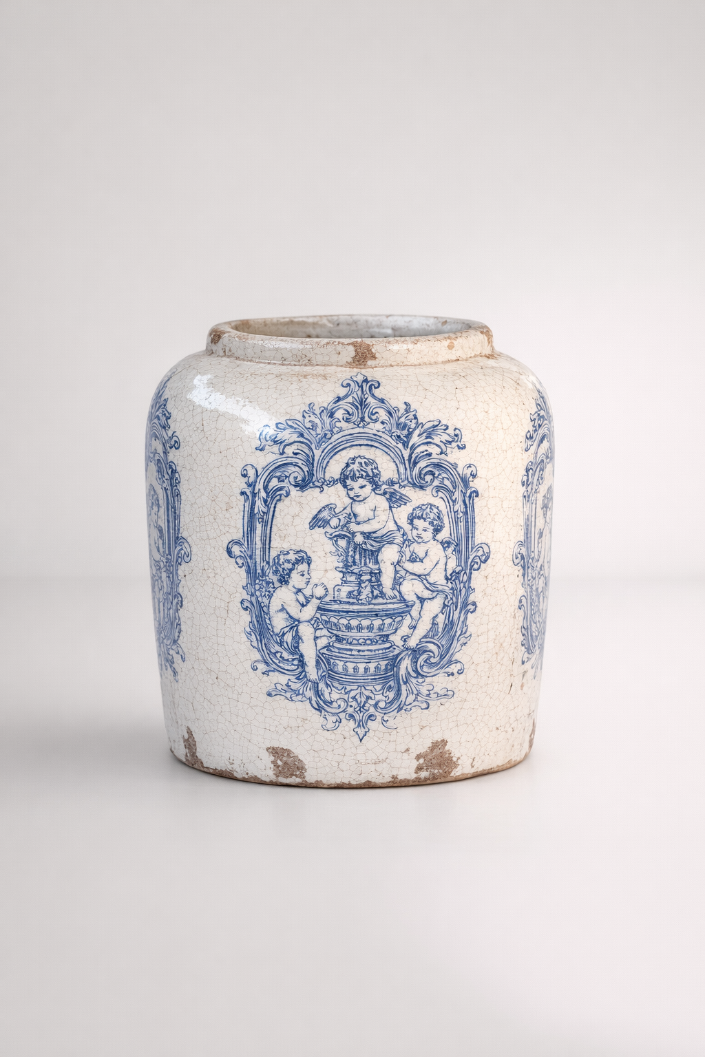 Blue & White Distressed Angel Planter