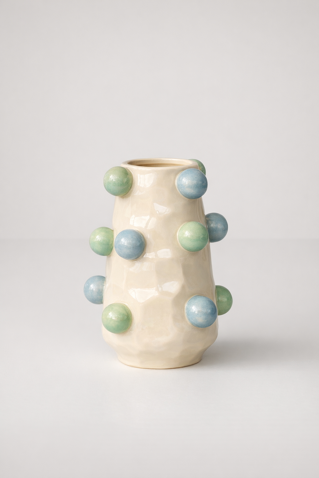 Cream, Blue & Green Vase With Bobbles
