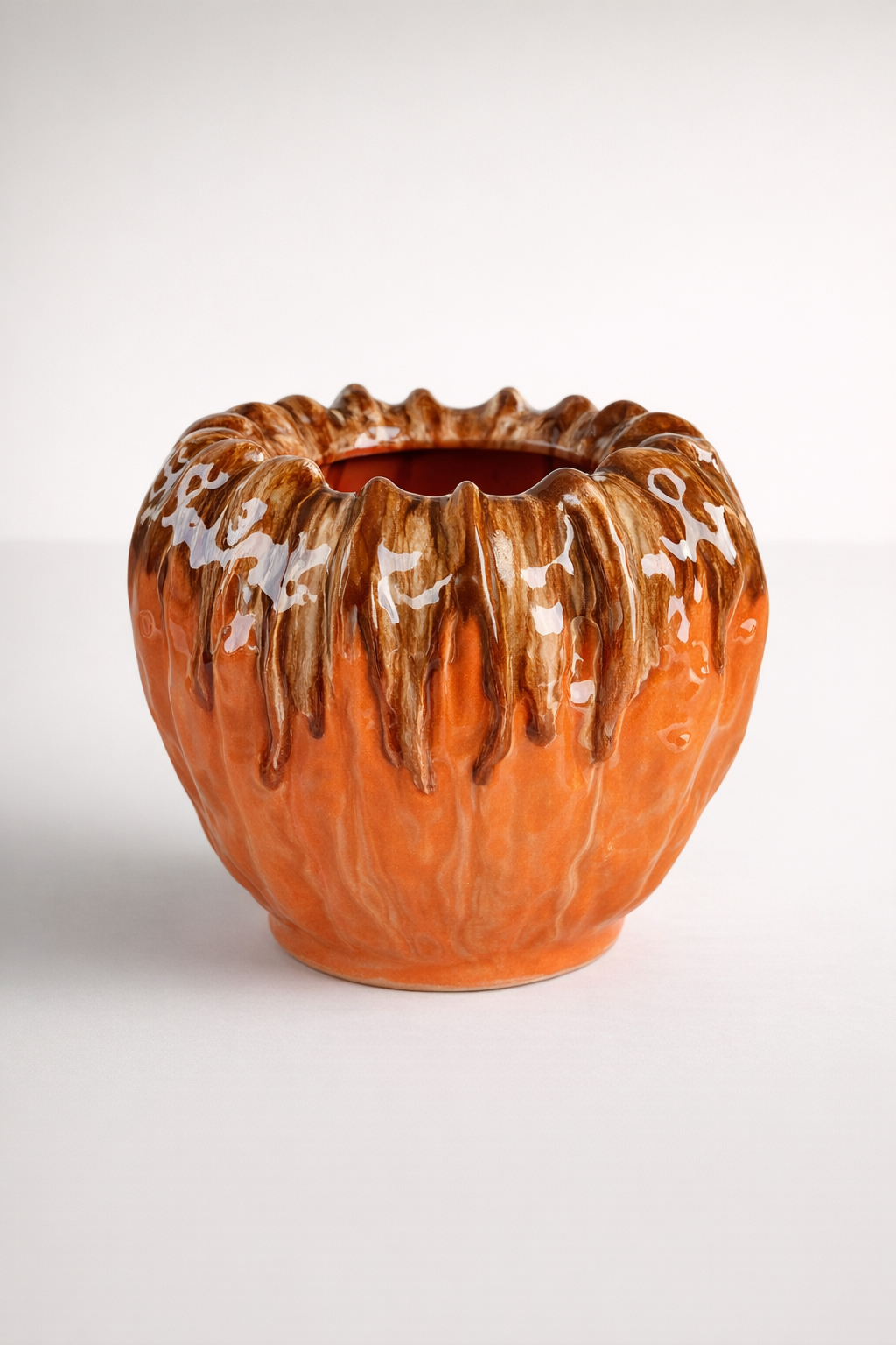 Brown/Orange Ruffled Ceramic Vase