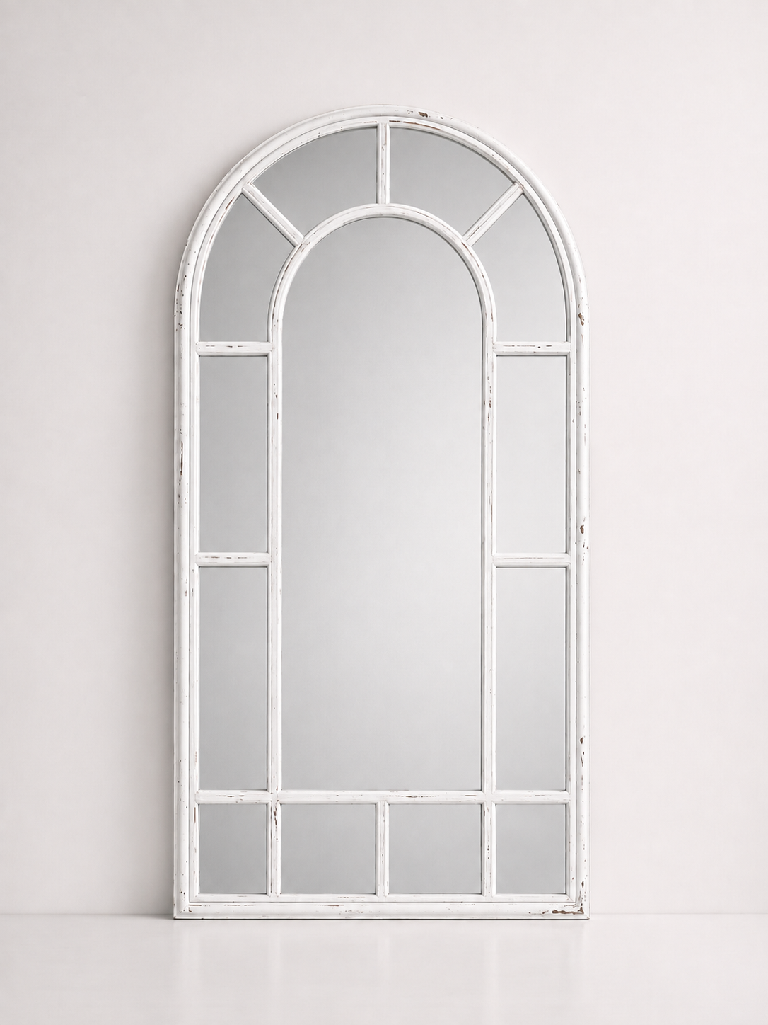 White Distressed Metal Arch Mirror