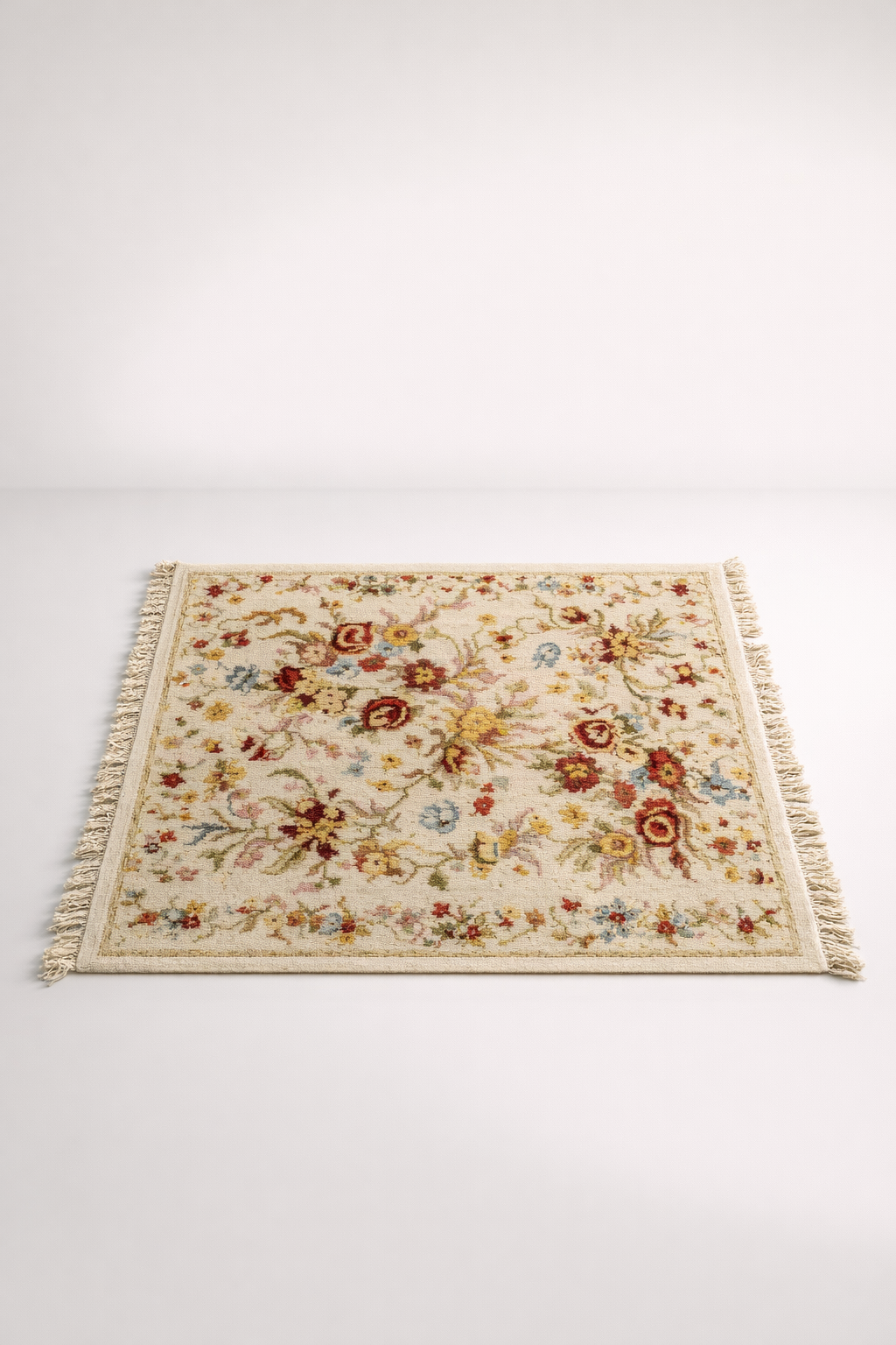 Wool & Cotton Pink Multi-Floral Rug