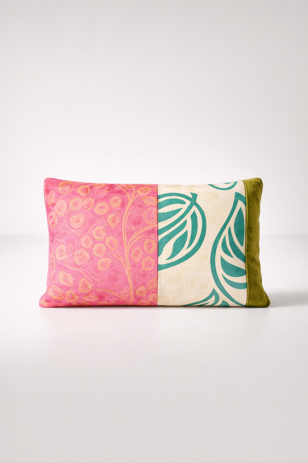 Pink & Turquoise Leaf Oblong Cushion With Inner
