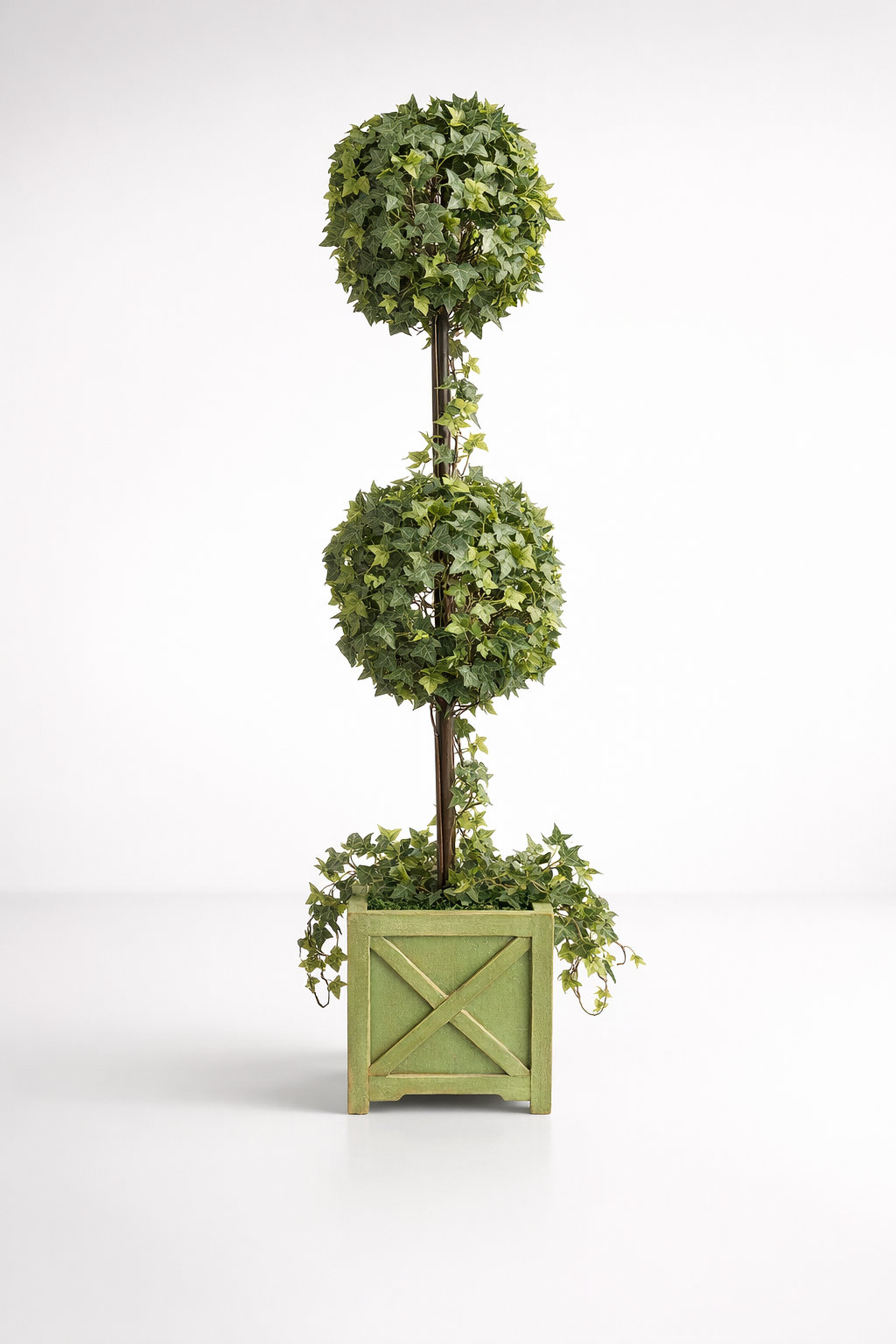 Two Ivy Leave Topiary Balls In Wooden Pot