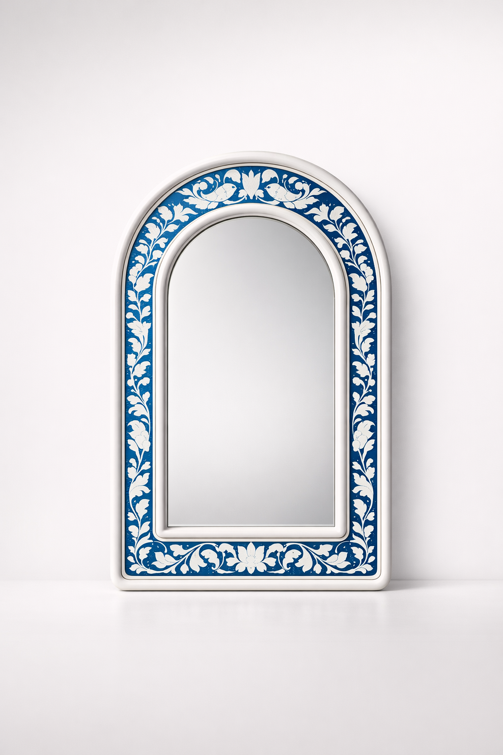 Wooden Blue & White Arch Mirror