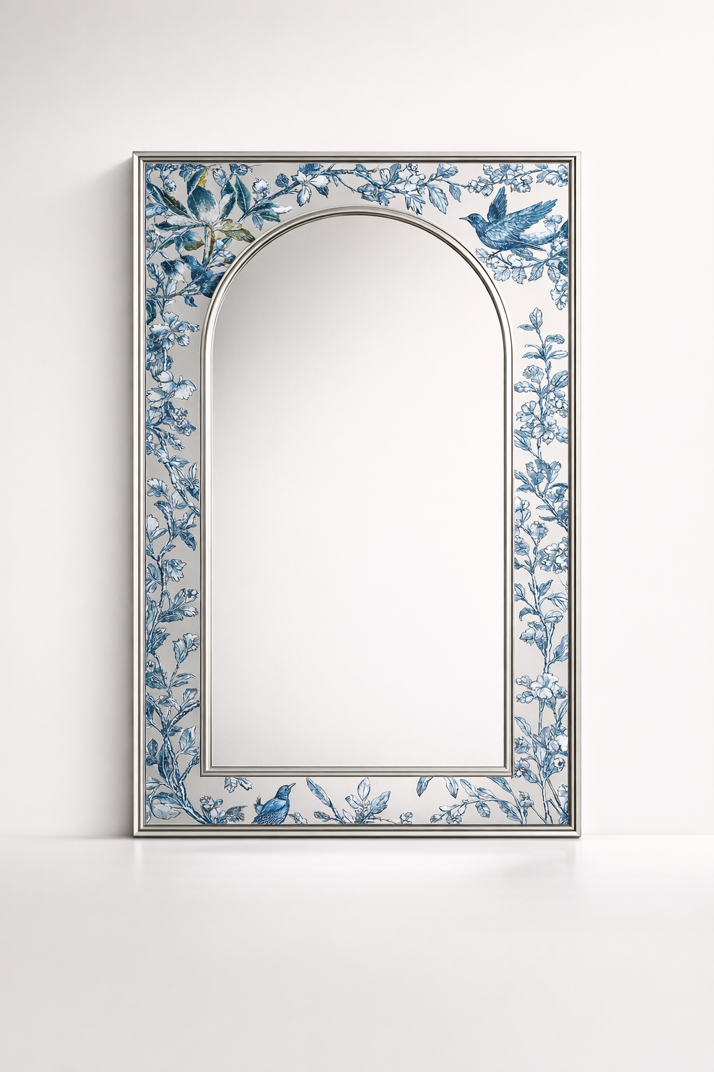 Silver Mirror With Blue Chinoiserie