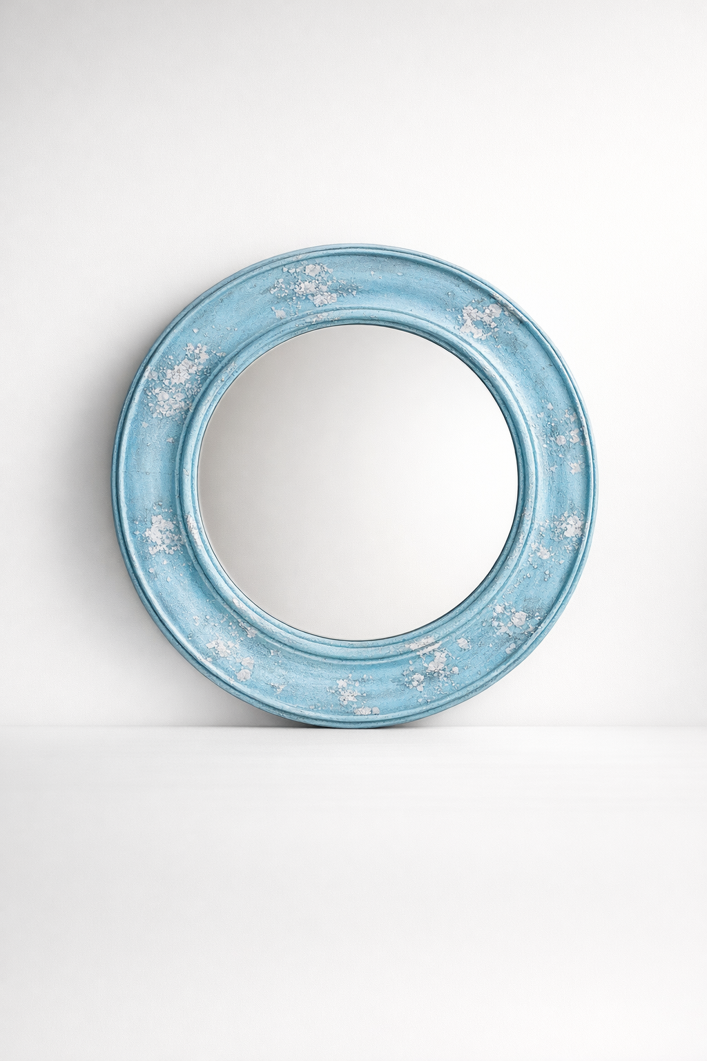 Light Blue Distressed Round Mirror