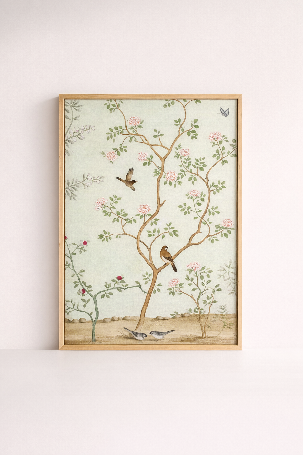 Large Pale Green Chinoiserie Framed Picture