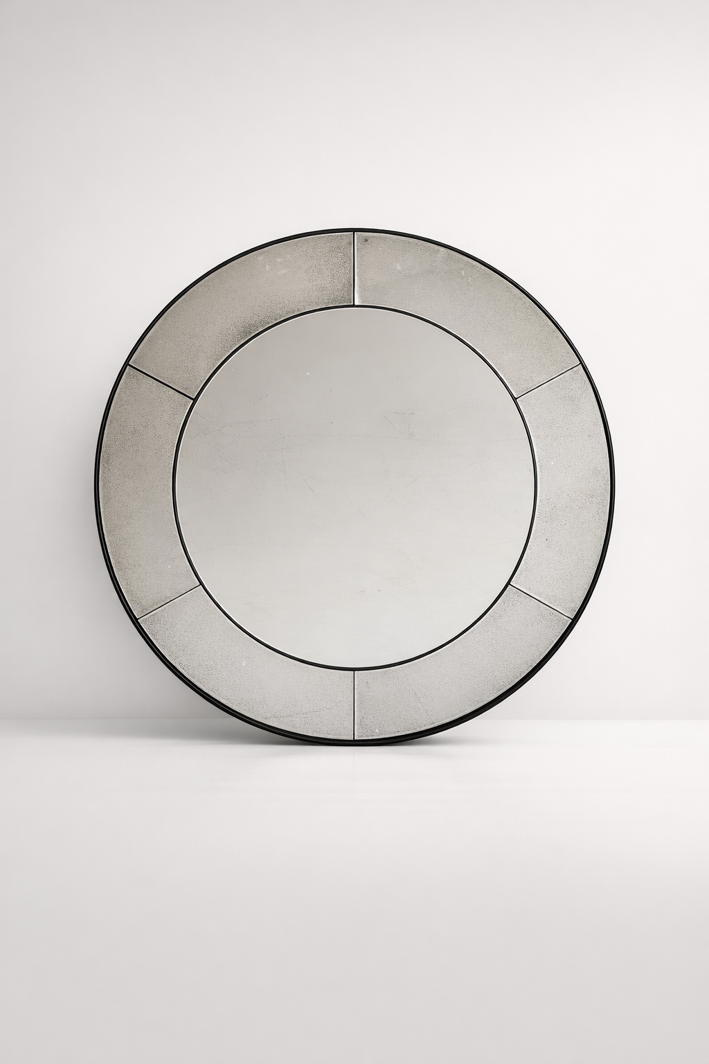 Large Round Vintage Mirror Black Frame