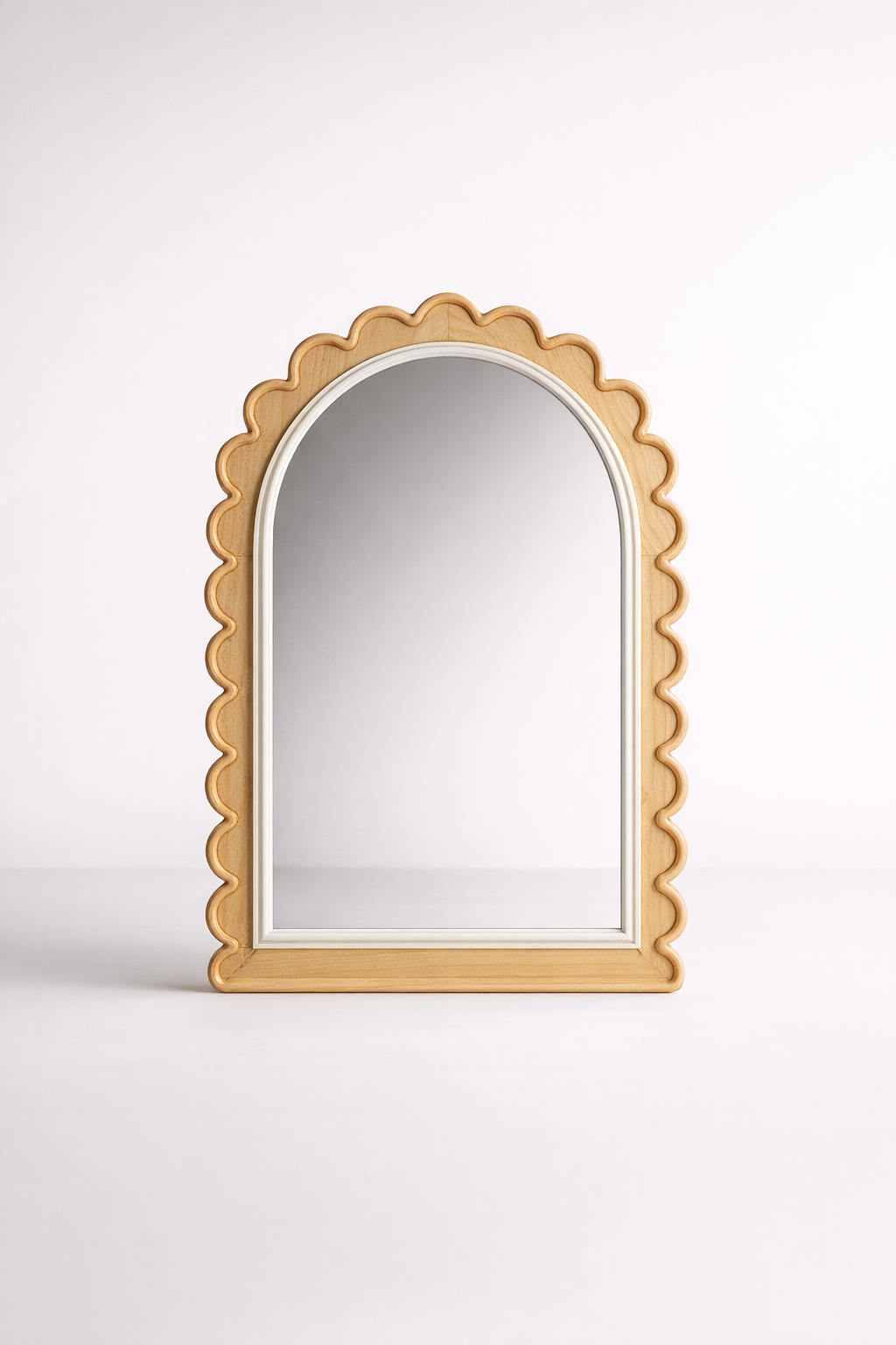 Wooden Arch Mirror With Scallop Edge