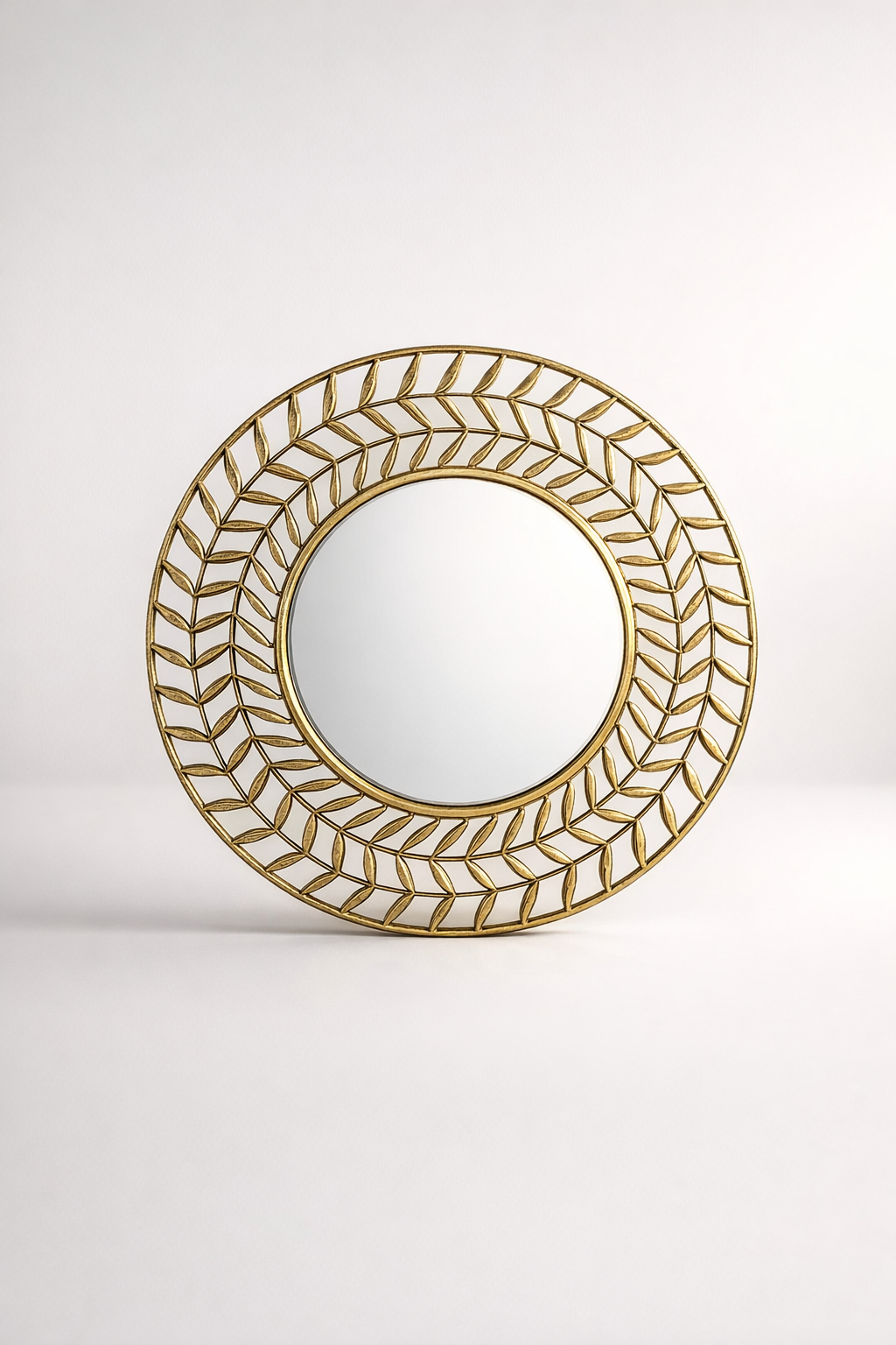 Round Gold Metal Leaf Detail Mirror