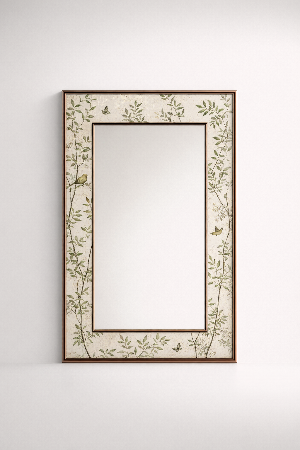 Brown Rectangular Chinoiserie Border Mirror