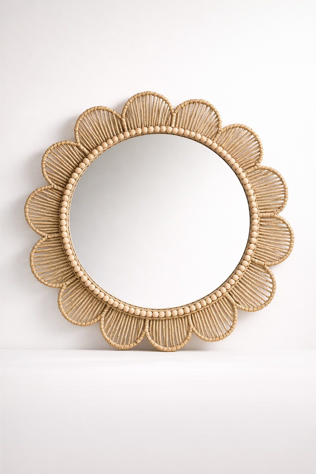 Round Scallop Cane Mirror