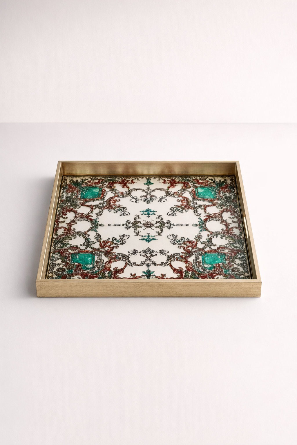 Large Square Green Mirror Tray