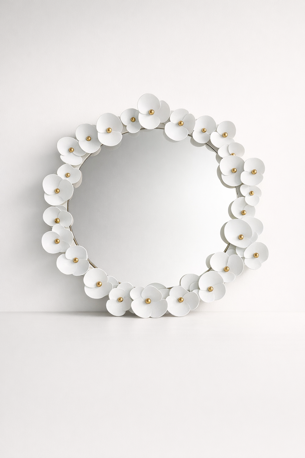 Round Metal Petal & Gold Dot Mirror