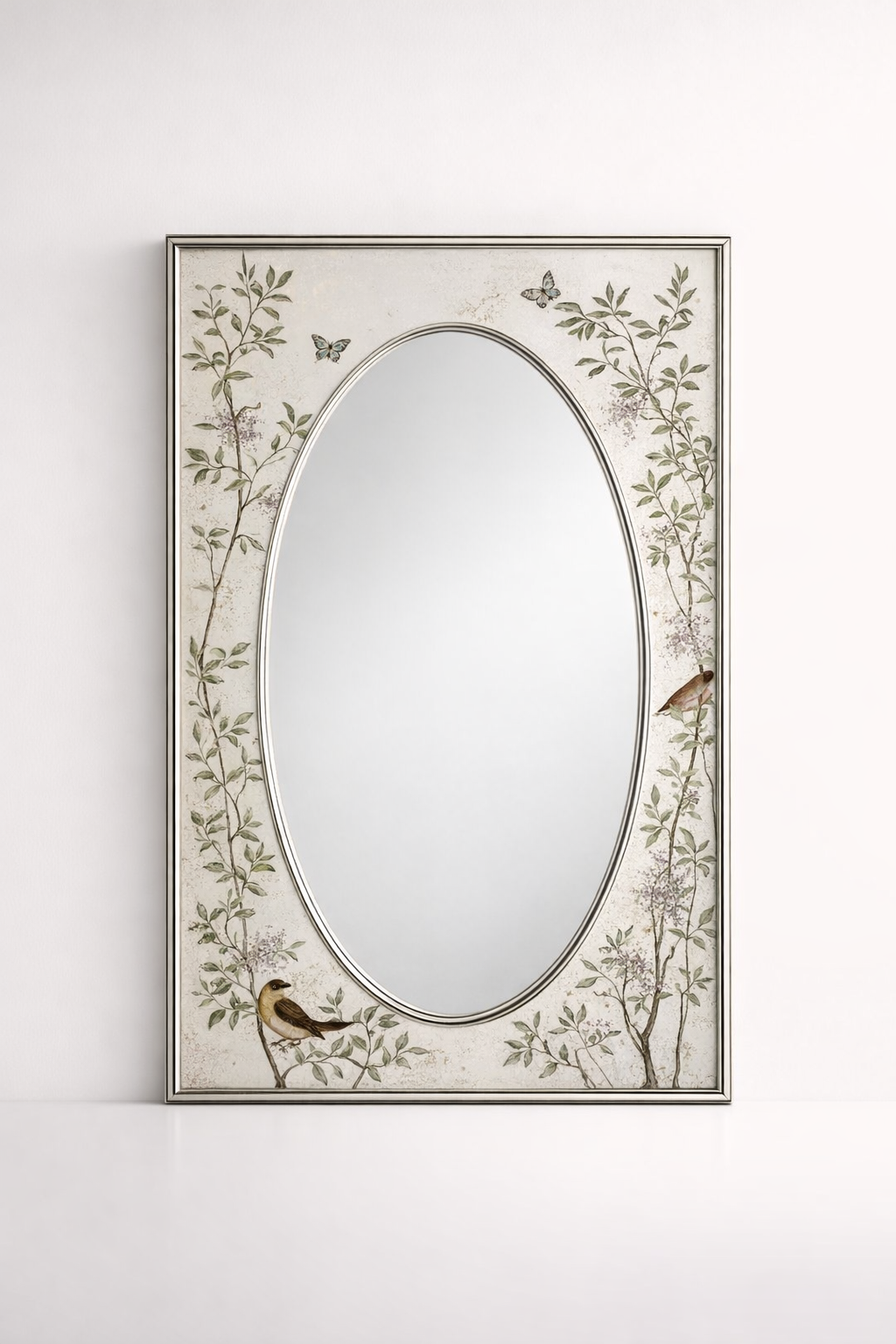 Rectangular Frame Silver Oval Mirror