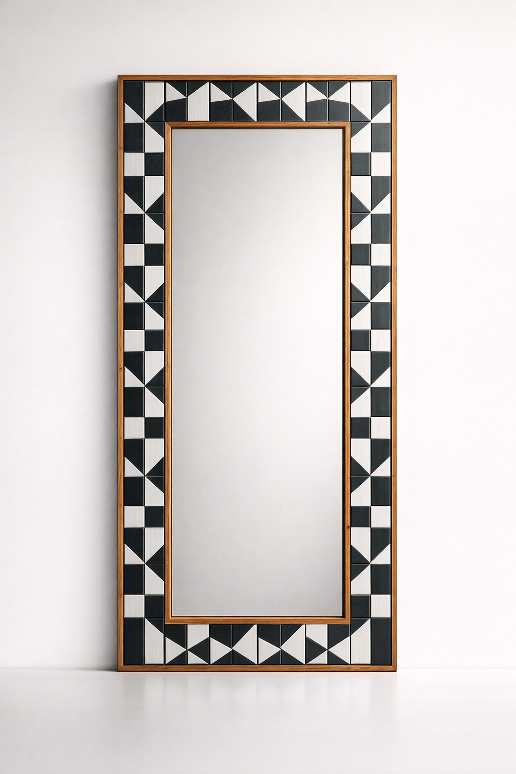 Large Black & White Geometric Wooden Mirror