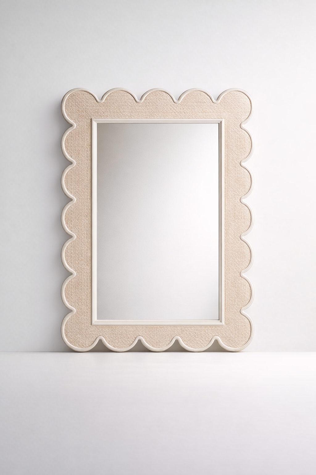 Rectangular Wooden White Washed Scalloped Mirror