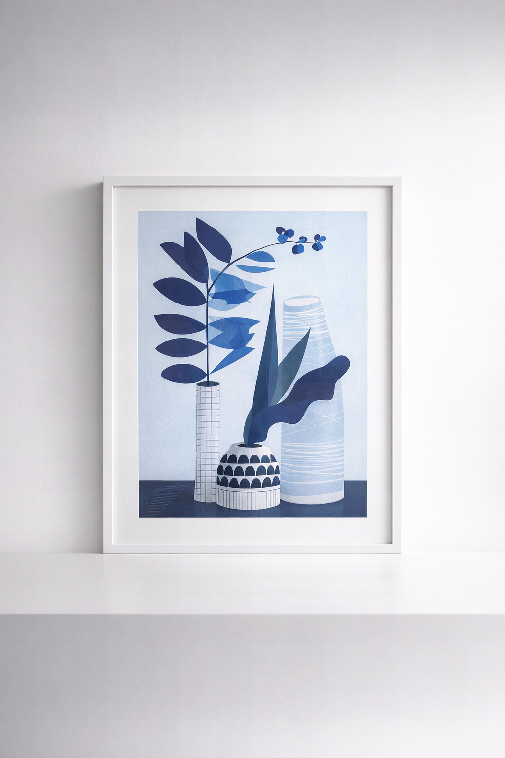 Blue & Black Still Life Picture White Frame With Glass