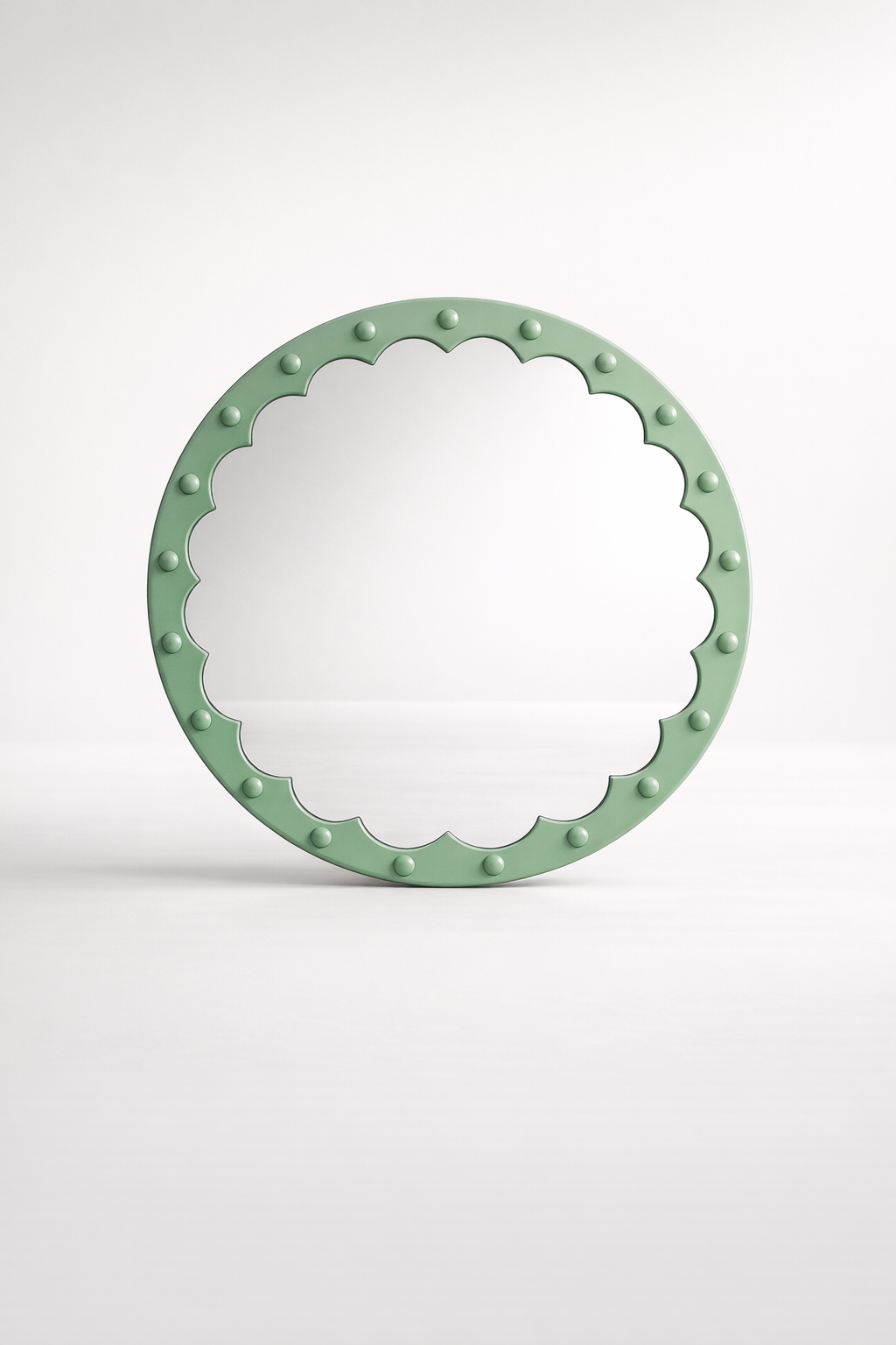 Wooden Green Round Bobble Mirror
