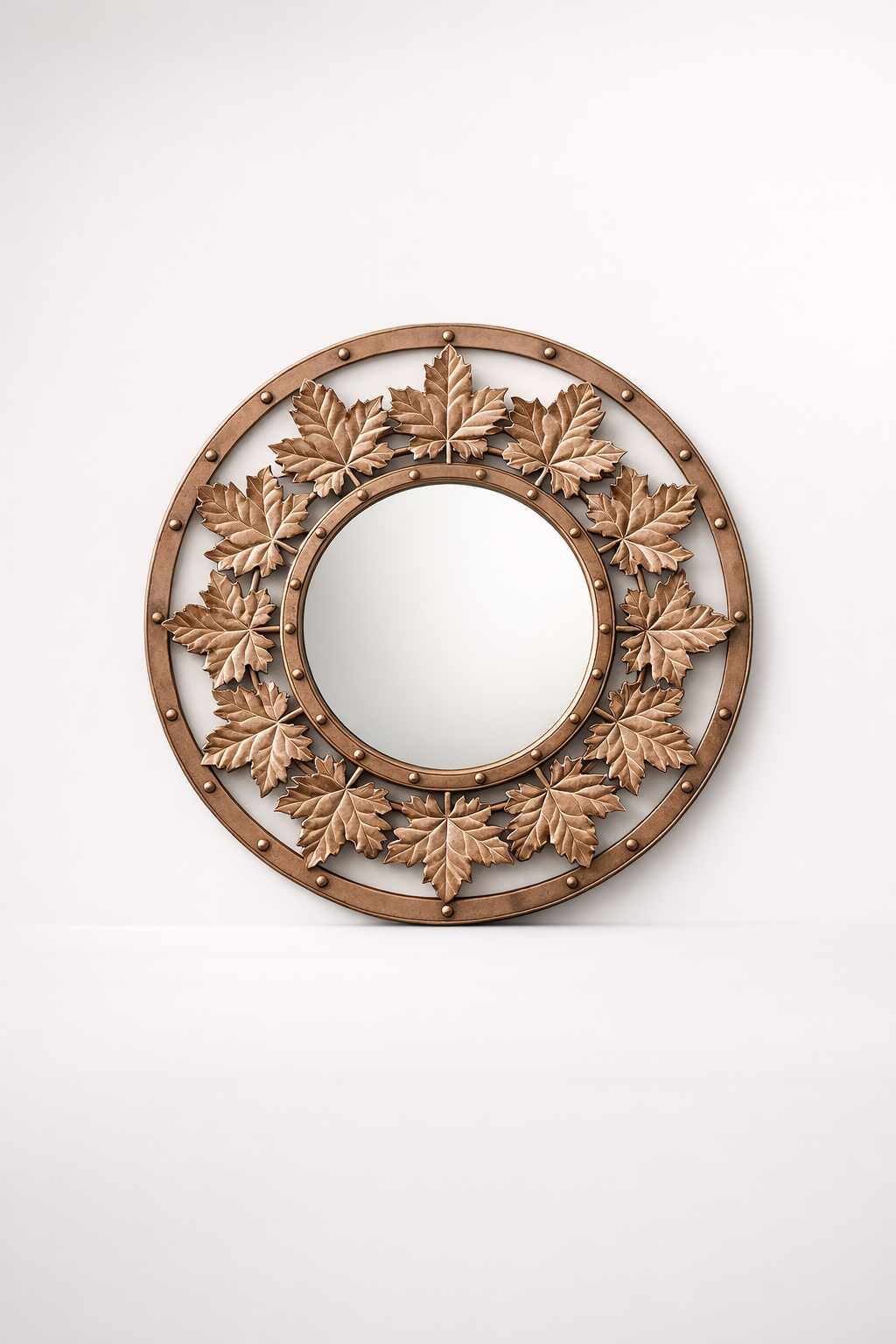 Round Leaf Design Metal Mirror