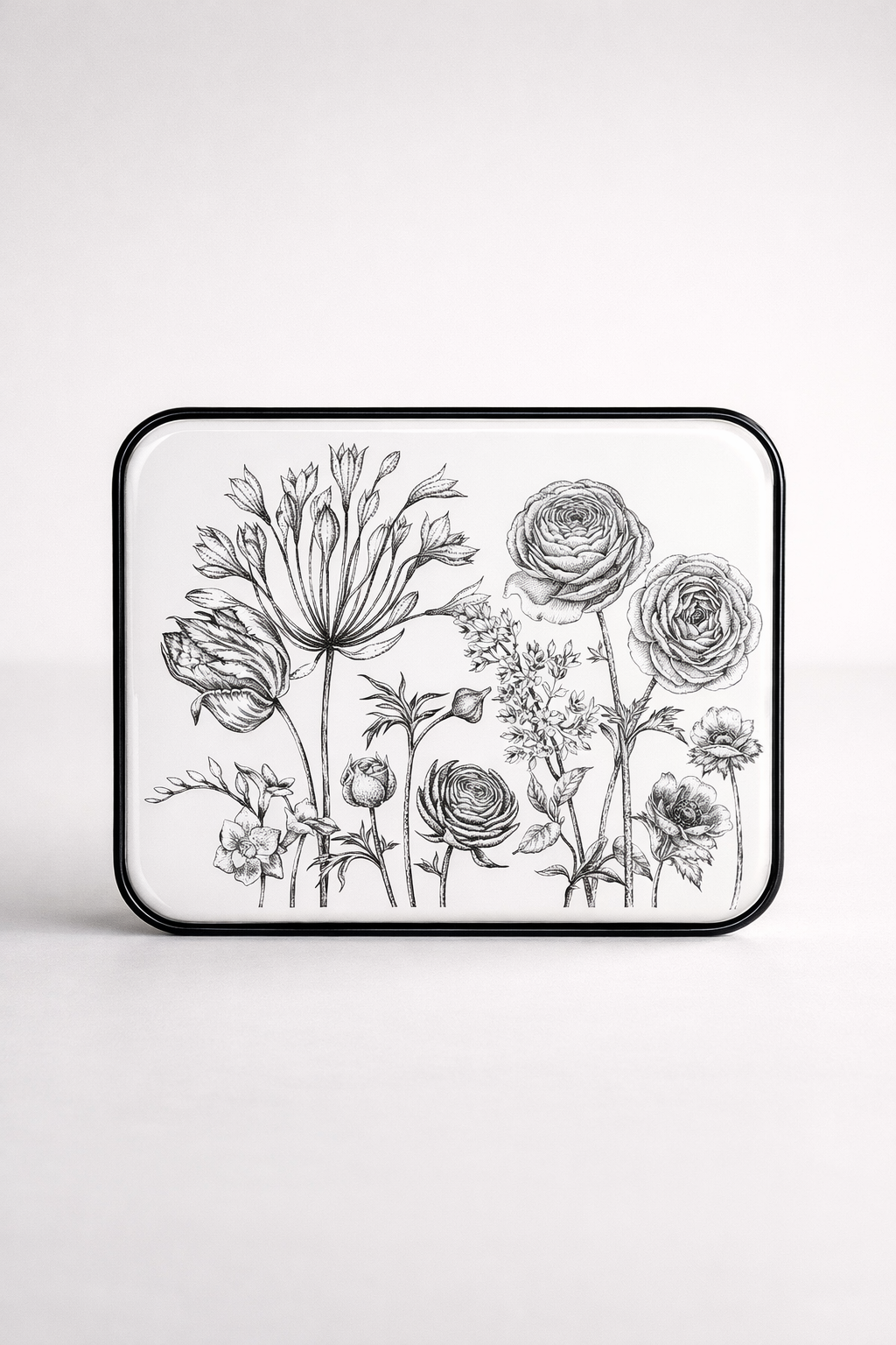 Large Black & White Enamel Floral Plaque