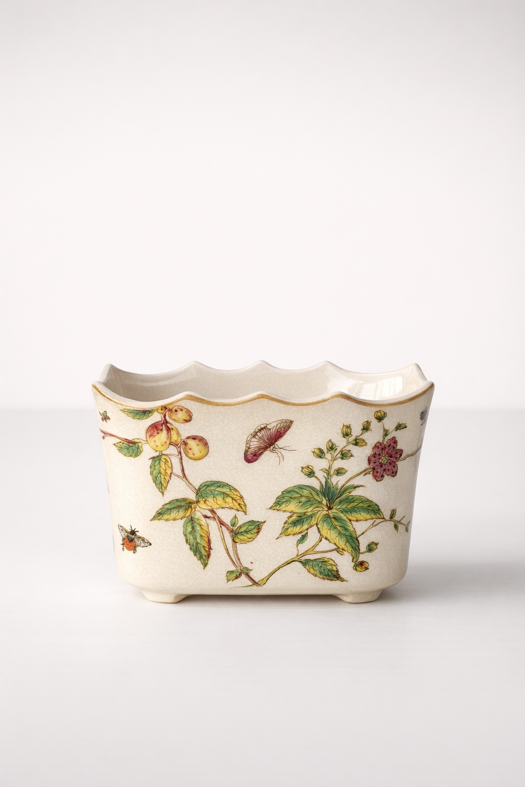 Pink Flower & Butterfly Rectangular Crown Bowl