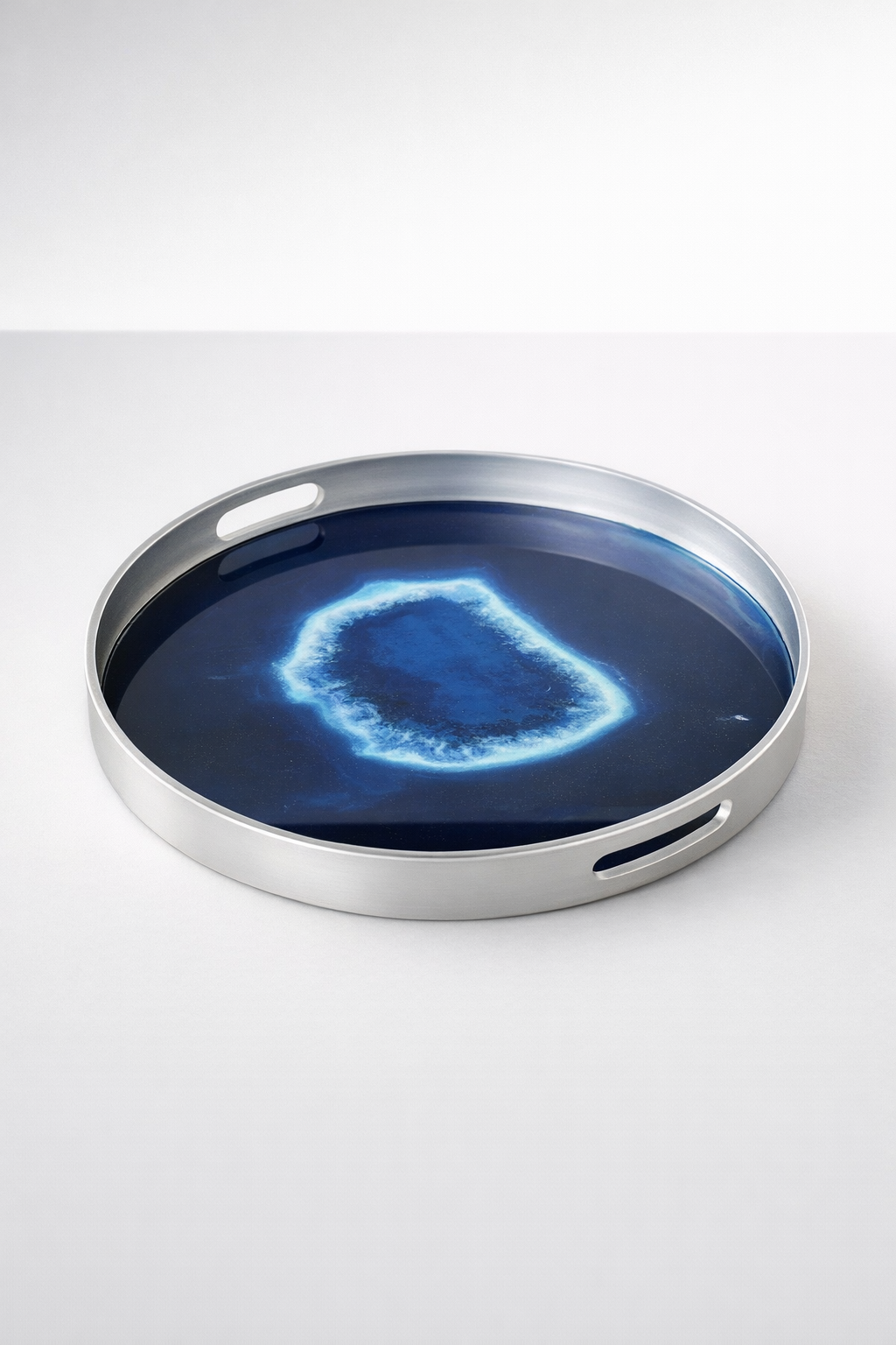 Round Blue & Silver Swirl Tray