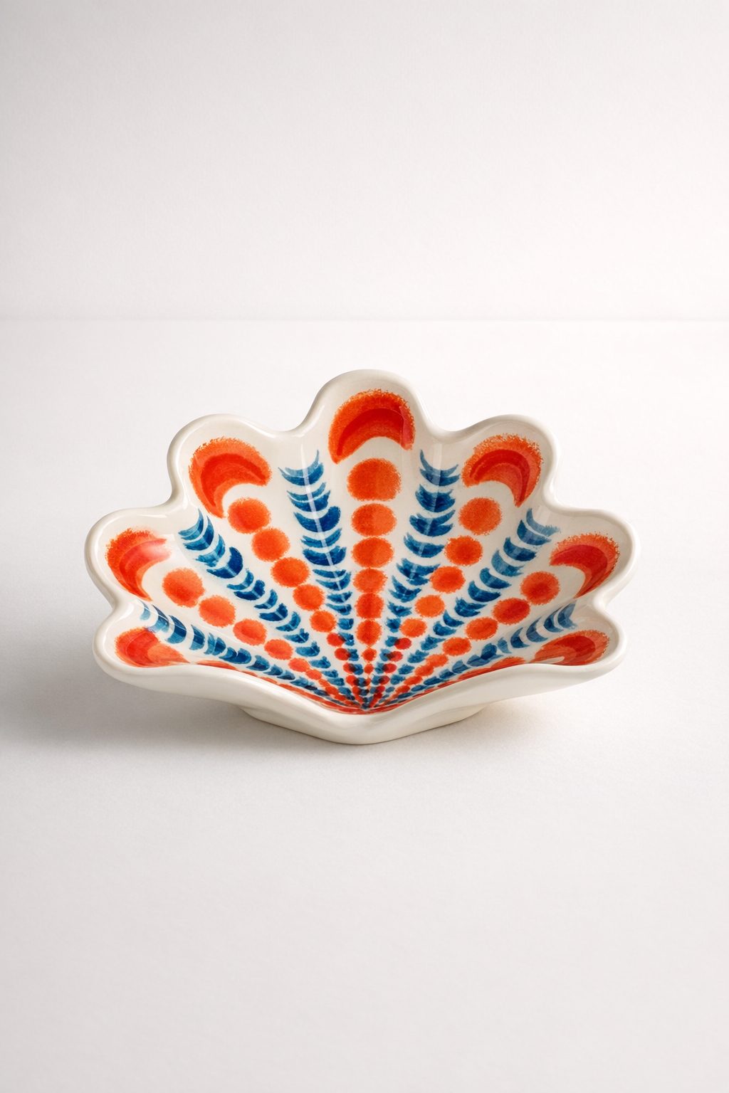 Small Blue & Coral Ceramic Shell Plate