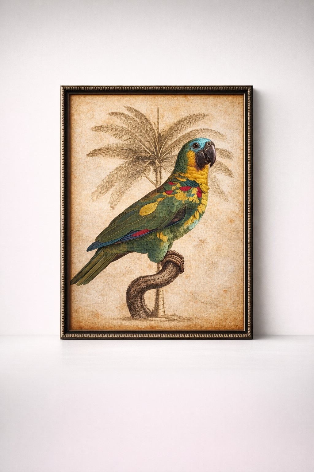 Parrot Turquoise Head Picture Rattan Frame