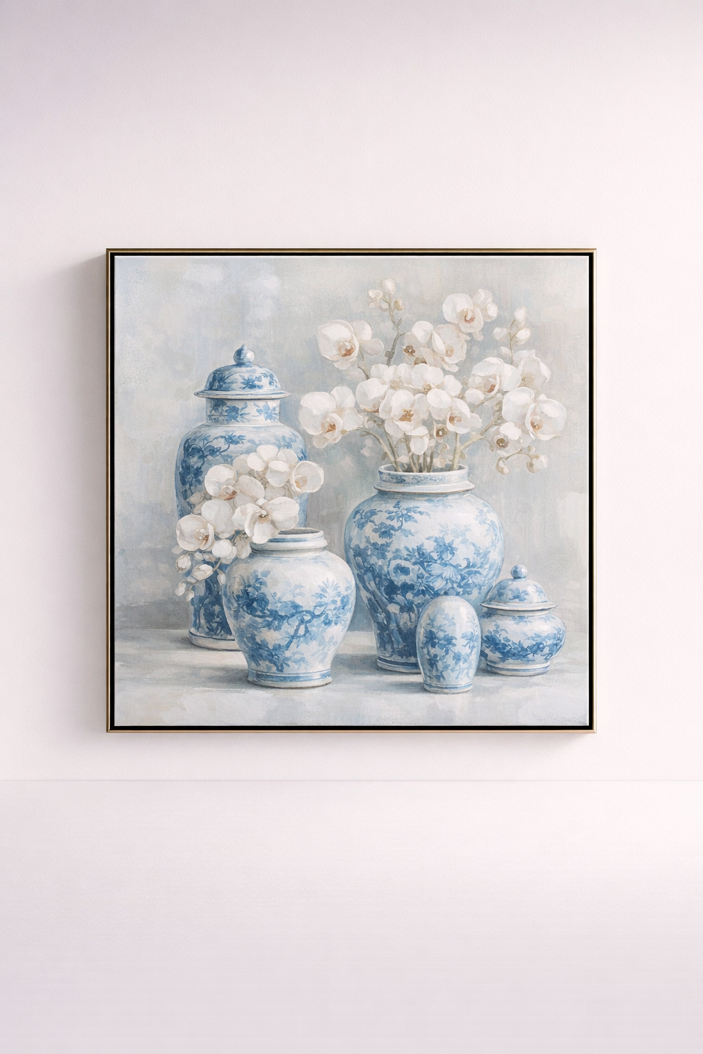 Extra Large Handpainted 5 Blue Pots With Orchids Picture