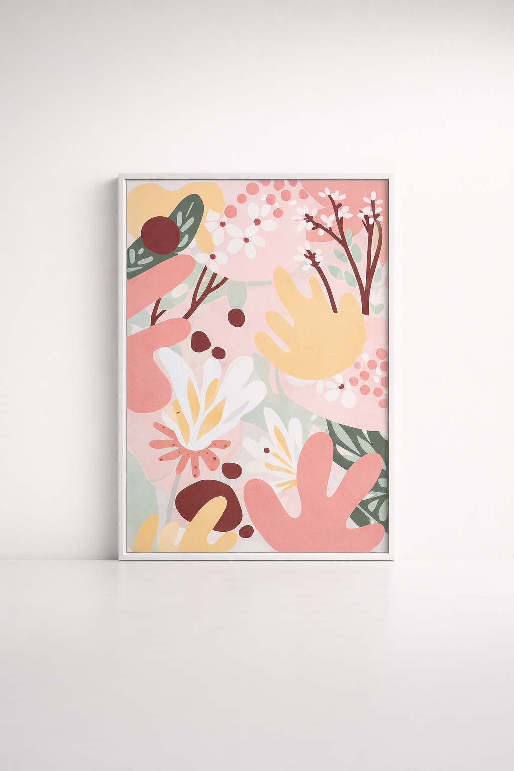 Extra Large Pink, Yellow & Coral Design Framed Picture