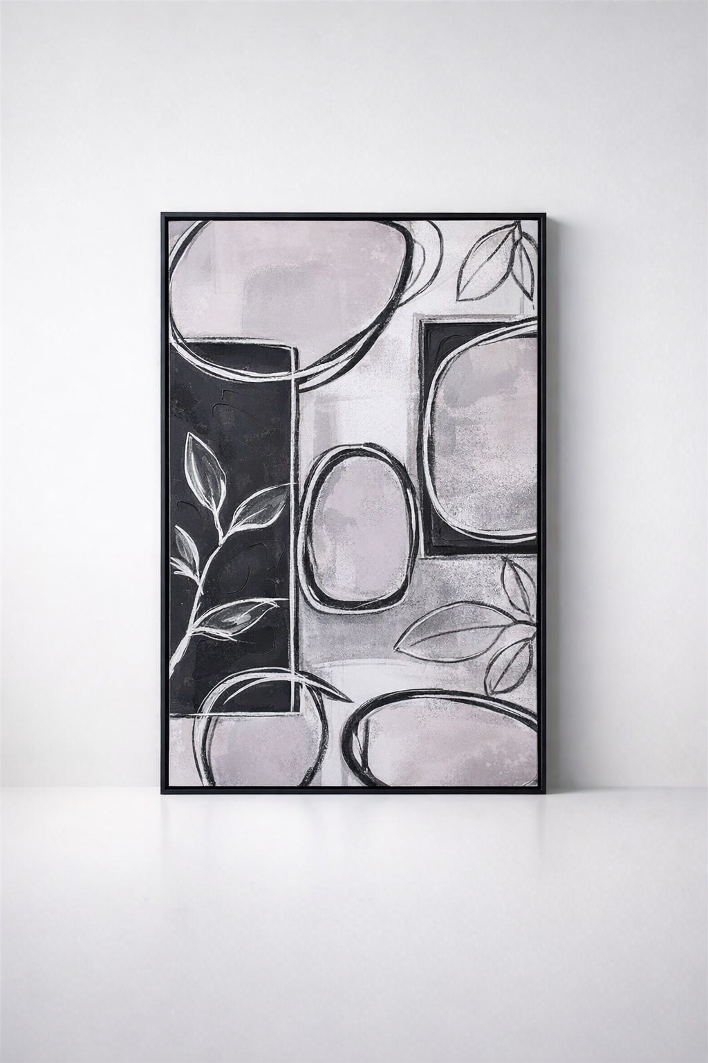 Black & Beige Leaf Modern Framed Picture