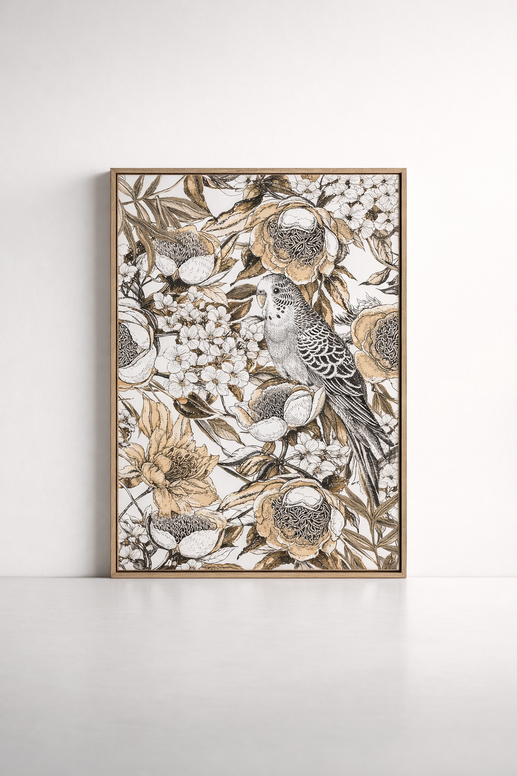 Black & Brown Budgie Framed Picture