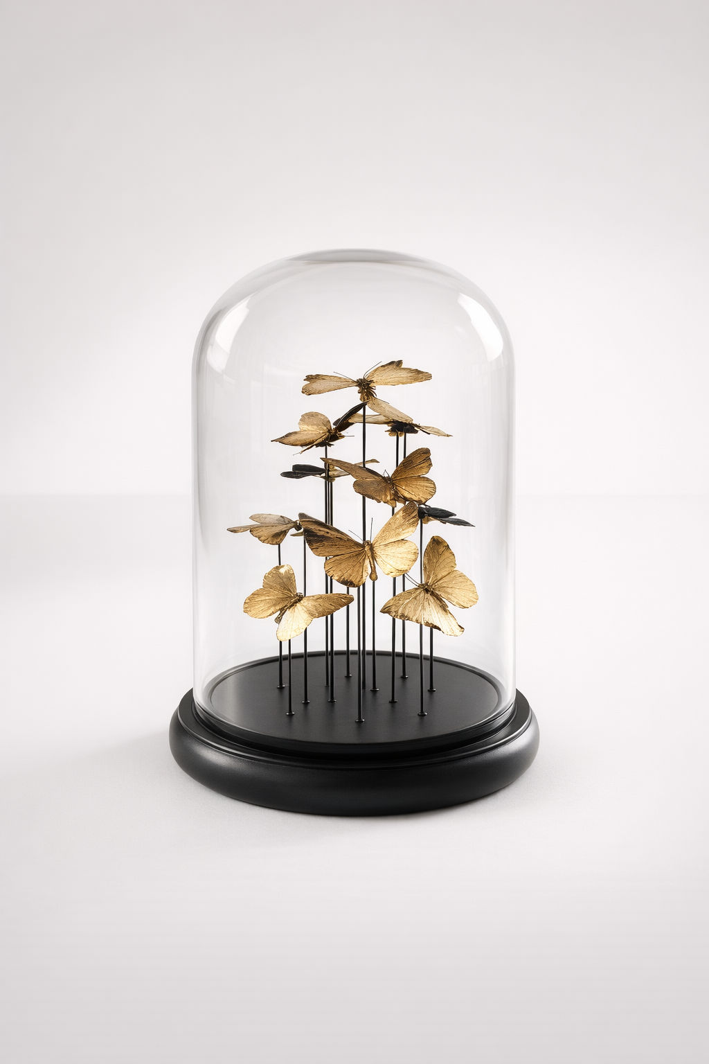 Medium Glass Dome Gold Butterflies