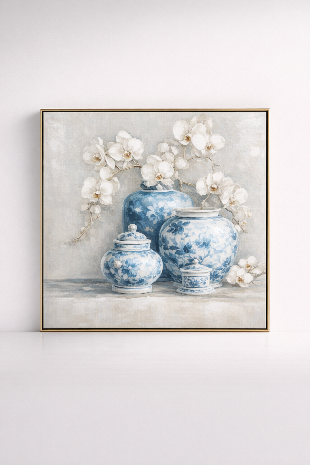 Extra Large Handpainted 4 Blue Pots With Orchids Picture