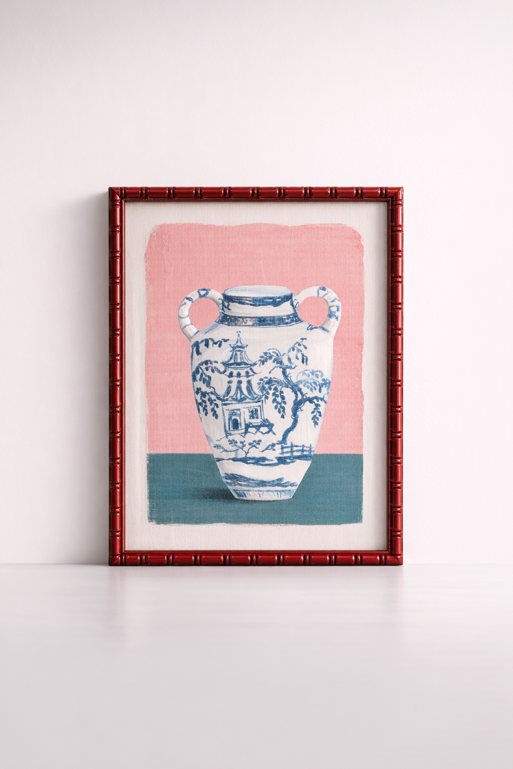 Blue Vase In Red Bobble Frame