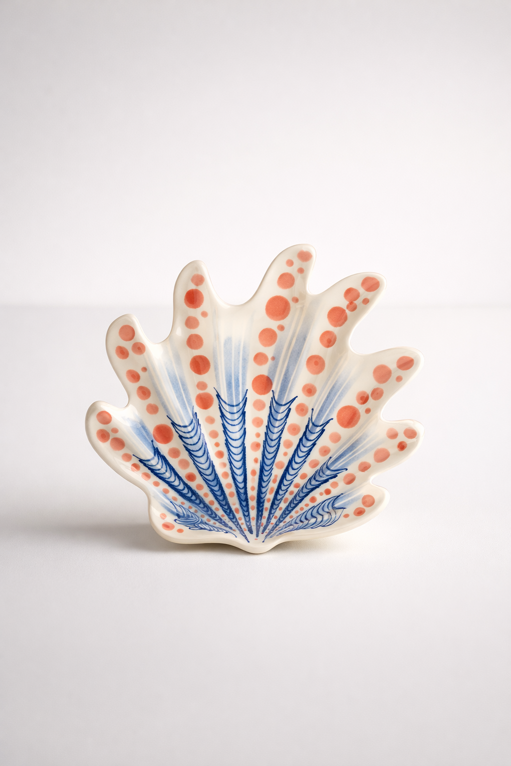 Large Blue & Coral Ceramic Shell Plate