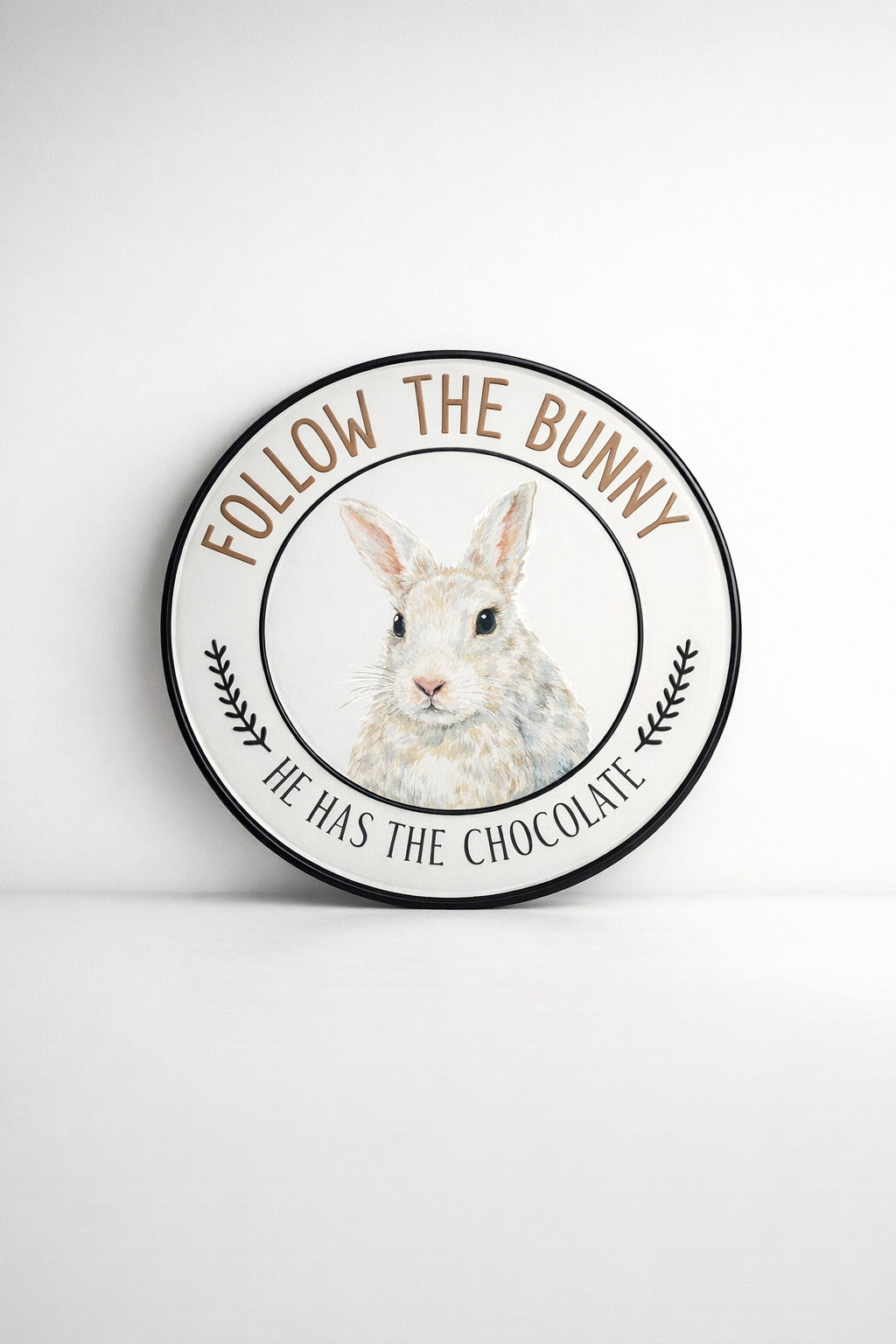 Follow The Bunny Round Metal Plaque