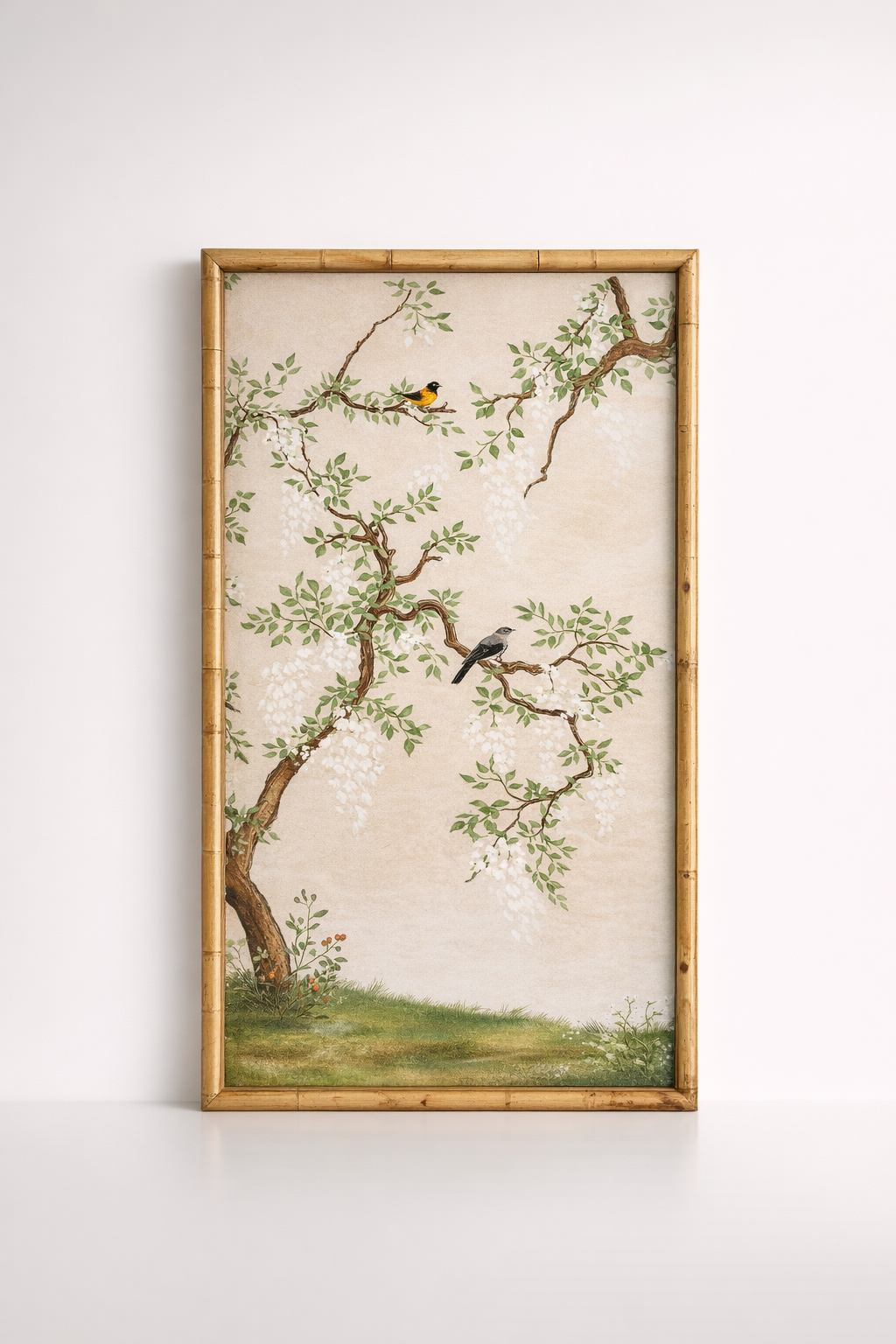 Pale Pink Chinoiserie Bird Tree Framed Picture
