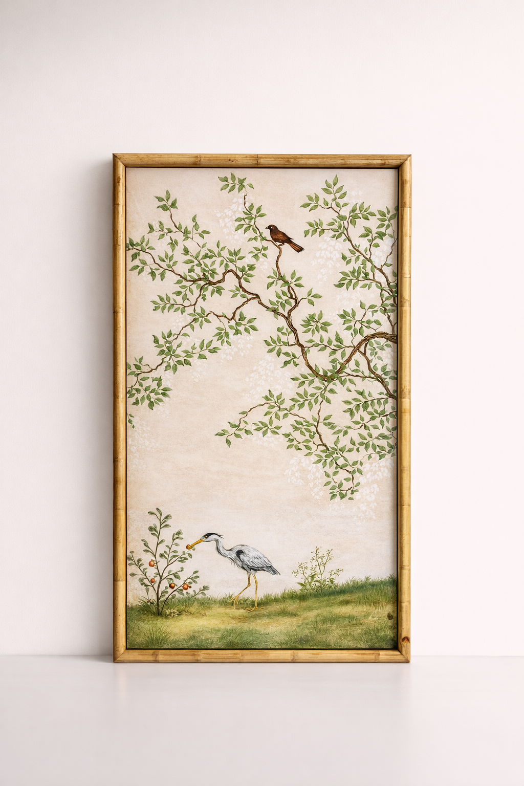Pale Pink Bird Tree Chinoiserie Framed Picture