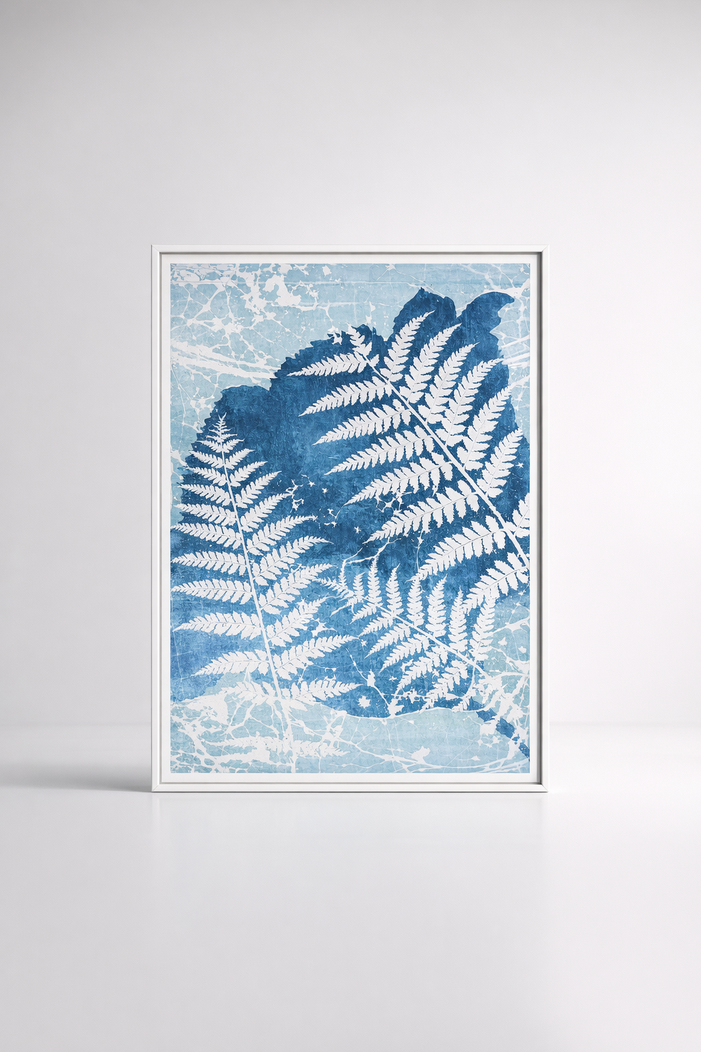Blue & White Fern Leaf Framed Picture