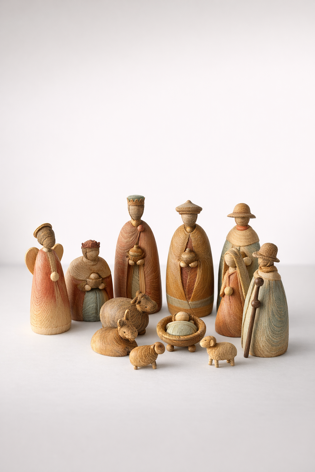 Set Of 11 Nativity Scene Wood Finish