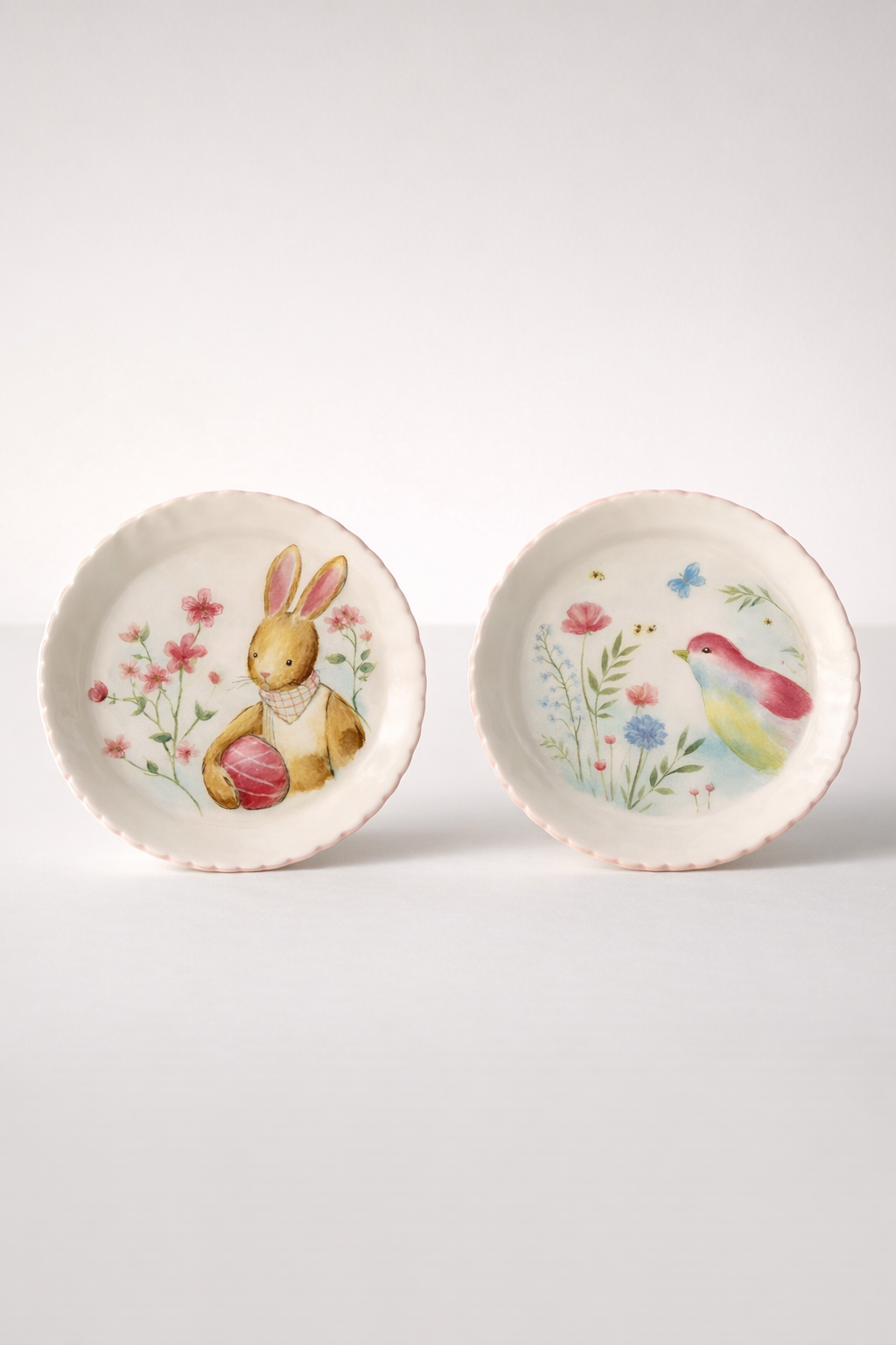 Set Of 2 Round Bunny & Bird Side Plate