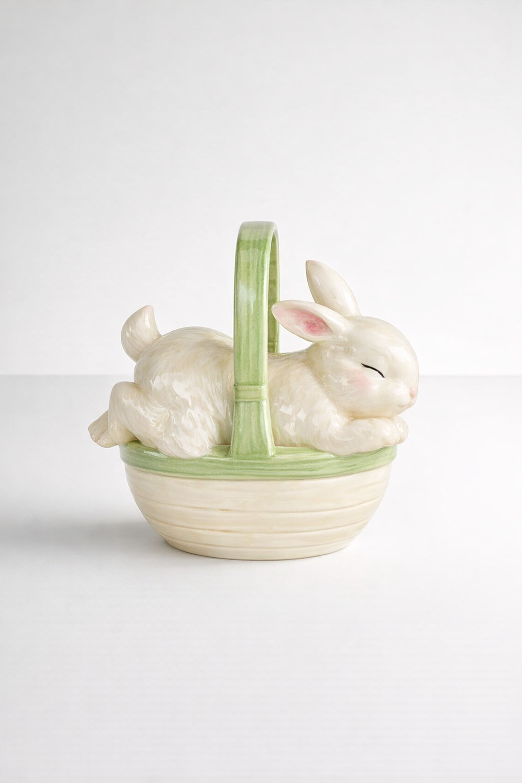 Rabbit On Basket With Handle