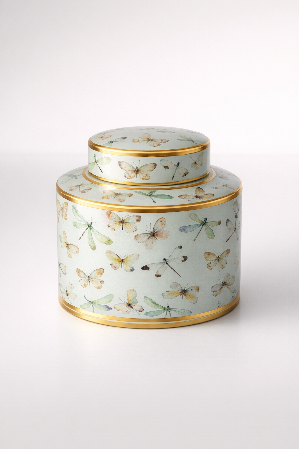 Duck Egg Blue & Gold Dragonfly Jar With Lid