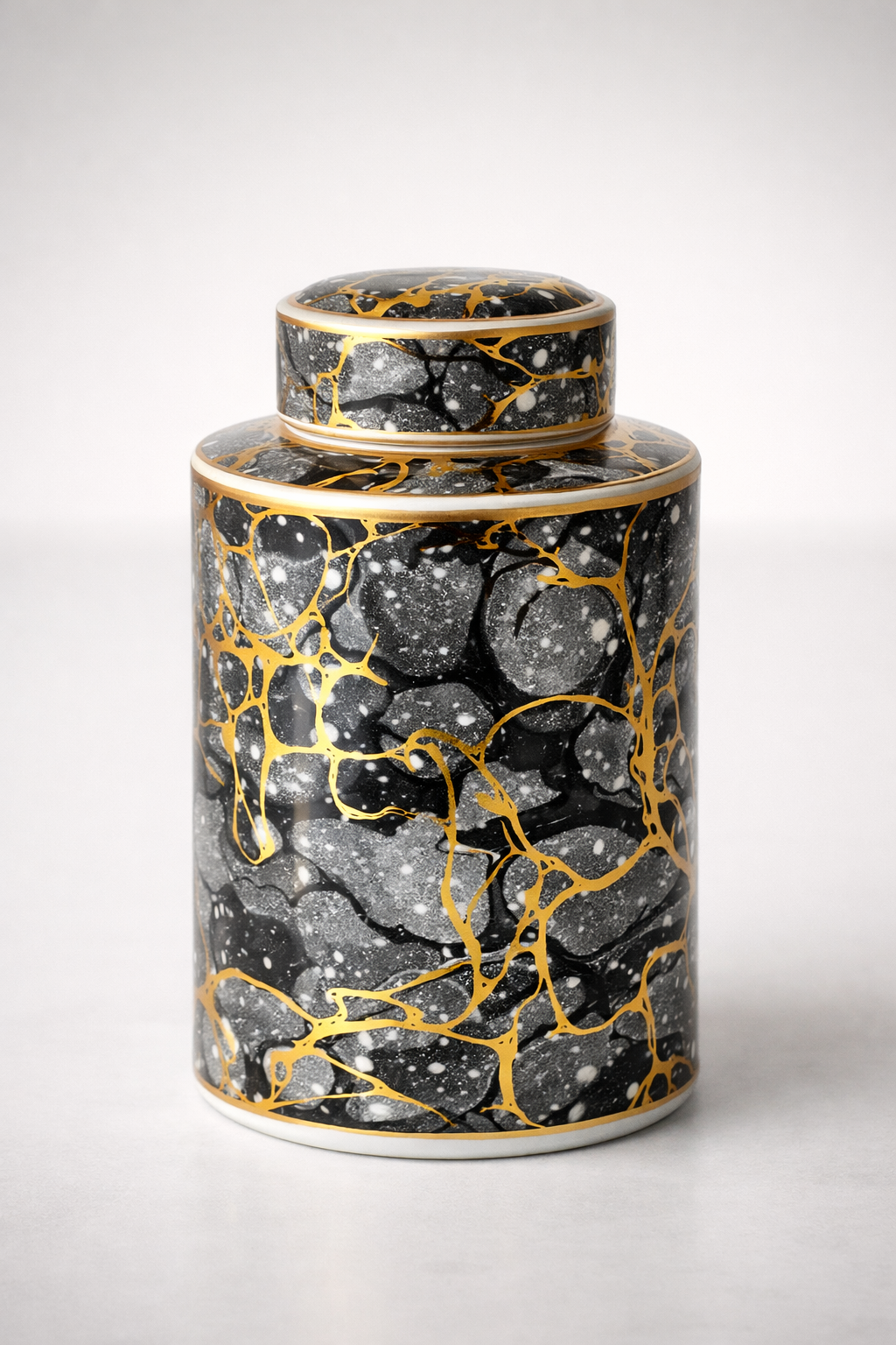 Black Grey Gold Round Jar
