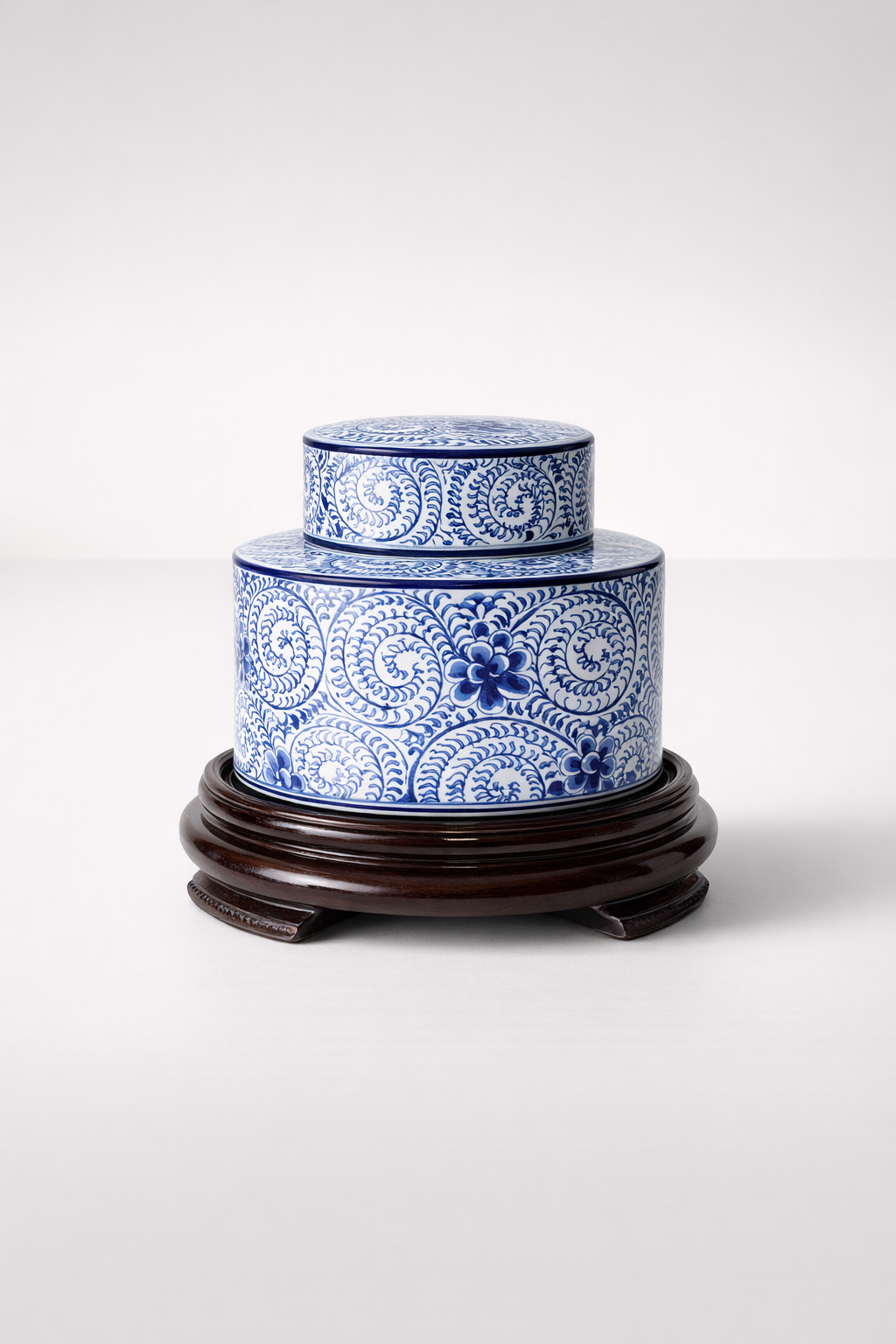 Large Blue Jar Flat Lid On Wooden Stand