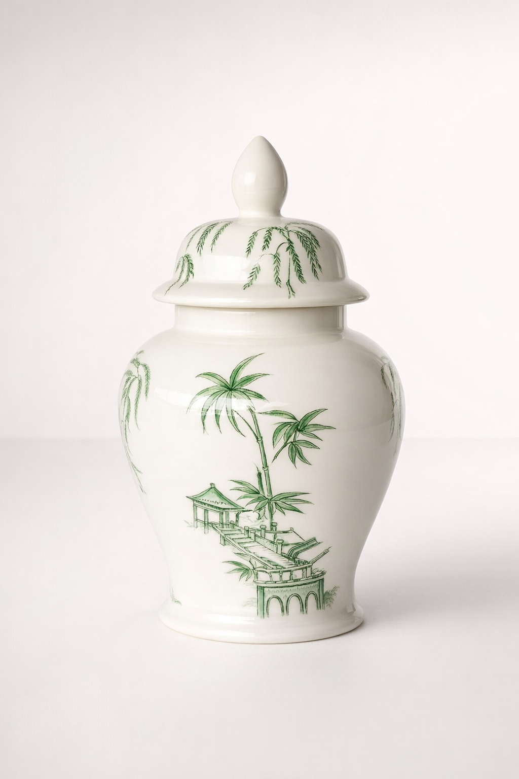 Large Green Palm Leaf Ginger Jar